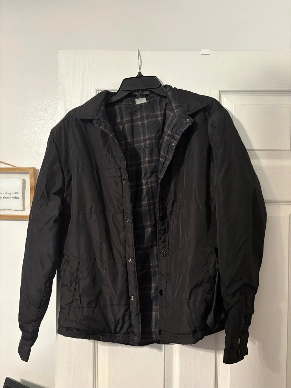Target Men’s Black Quilted Puffer Jacket with Plaid Lining